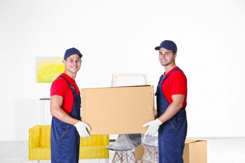 Furniture and boxes arranged in a household storage setting in Aldboroughhatch